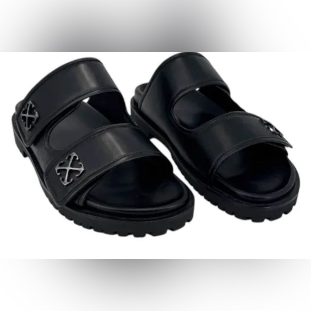Off-White Arrows Leather Sandals Black Silver EU 40 NWT COA ALL INCLUSIVE